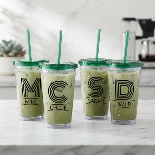 Custom Striped Monogram Initial & Name Acryl Drinkbeker