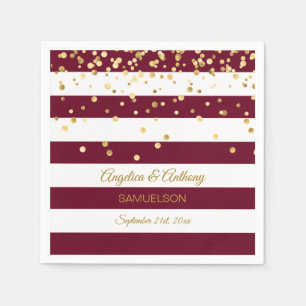Custom Stripes Bourgogne Gold Wedding Jubileum Servet