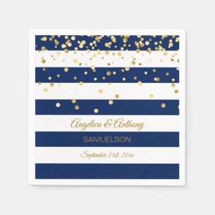 Custom Stripes Navy Blue Gold Wedding Jubileum Servetten