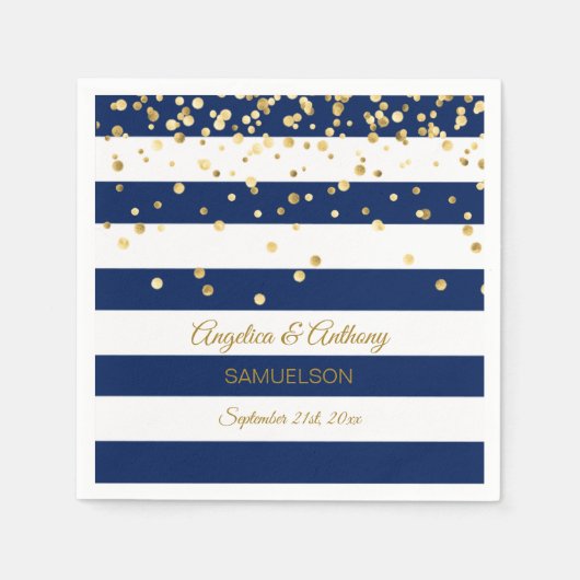 Custom Stripes Navy Blue Gold Wedding Jubileum Servetten (Voorkant)