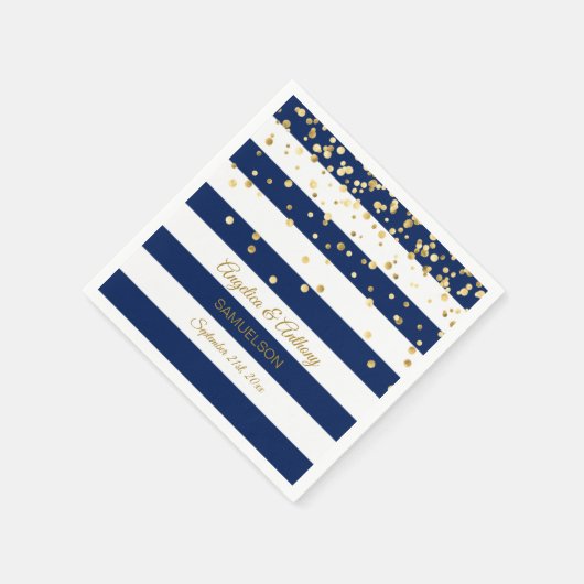 Custom Stripes Navy Blue Gold Wedding Jubileum Servetten (Hoek)