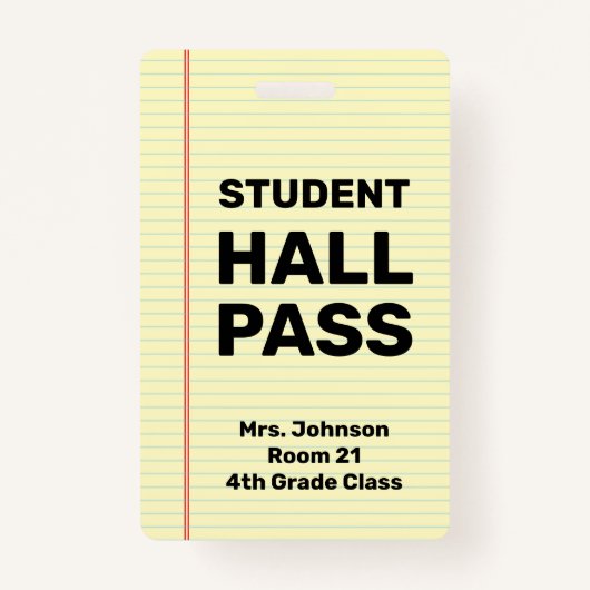 Custom Student Hall Pass Badge (Voorkant)