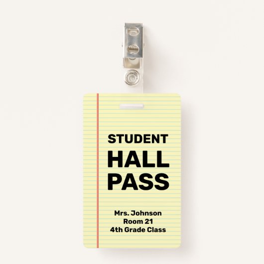 Custom Student Hall Pass Badge (Voorkant met clip)