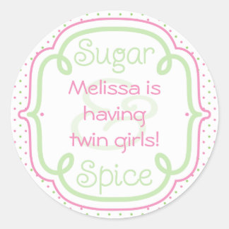 Custom Sugar and Spice Baby shower Twins Ronde Sticker