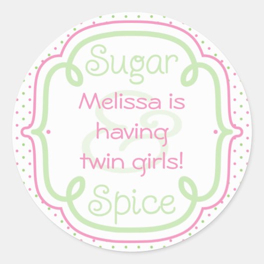 Custom Sugar and Spice Baby shower Twins Ronde Sticker (Voorkant)