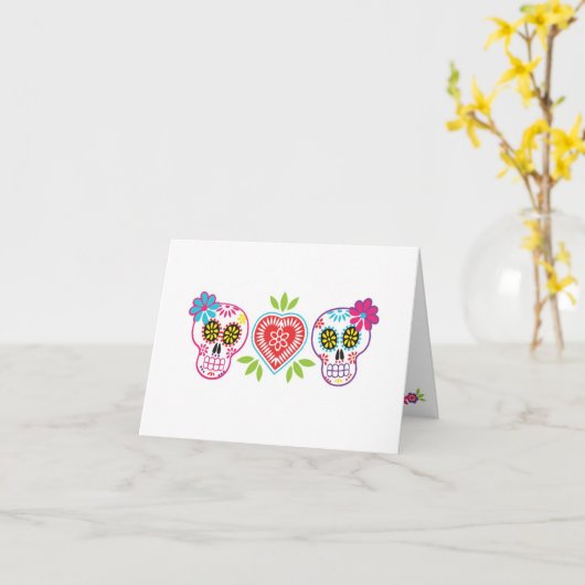 Custom Sugar Skulls and Flowers Note Card Kaart (Gele Bloem)