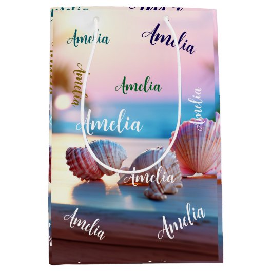 Custom Summer Beach Elegant Medium Cadeauzakje (Voorkant)