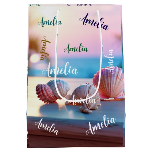 Custom Summer Beach Elegant Medium Cadeauzakje (Achterkant)