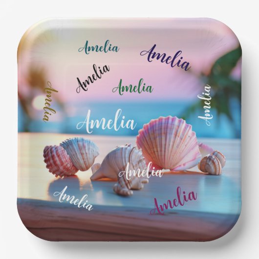 Custom Summer Beach Elegant Papieren Bordje (Voorkant)