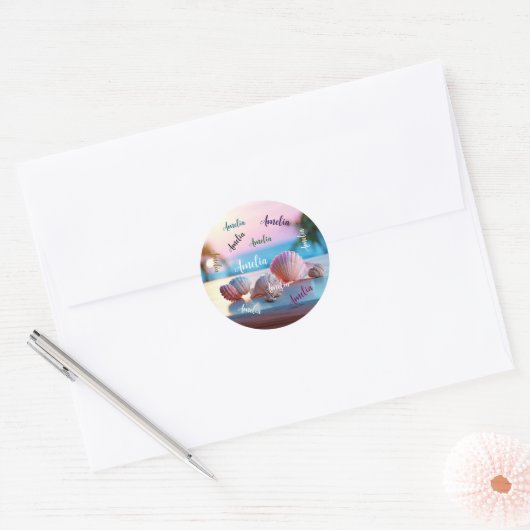 Custom Summer Beach Elegant Ronde Sticker (Envelop)