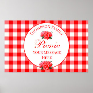 Custom Summer Picnic Red Gingham Sign Poster