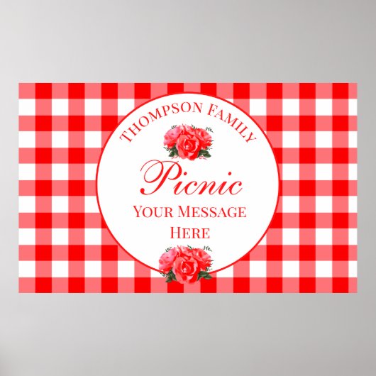Custom Summer Picnic Red Gingham Sign Poster (Voorkant)