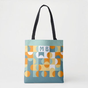 Custom Sunny Oranje Blauwgroen Blue Retro Art Patt Tote Bag