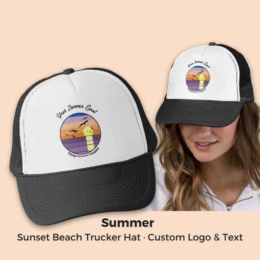 Custom Sunset Beach · Evenement & Merktekst Trucker Pet
