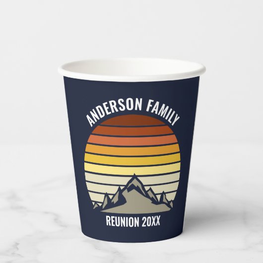 Custom Sunset Mountain Family Reunion Papieren Bekers (Achterkant)