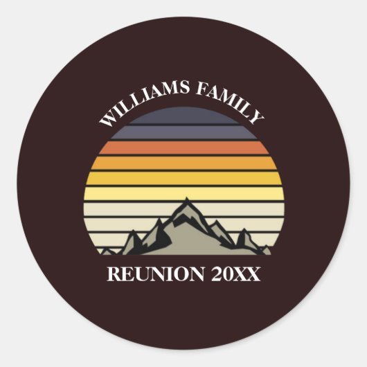 Custom Sunset Mountain Family Reunion Ronde Sticker (Voorkant)