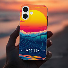 Custom Sunset Wave-Beach iPhone 16 Hoesje