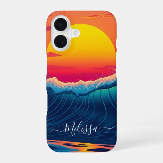 Custom Sunset Wave-Beach iPhone 16 Hoesje (Achterkant)