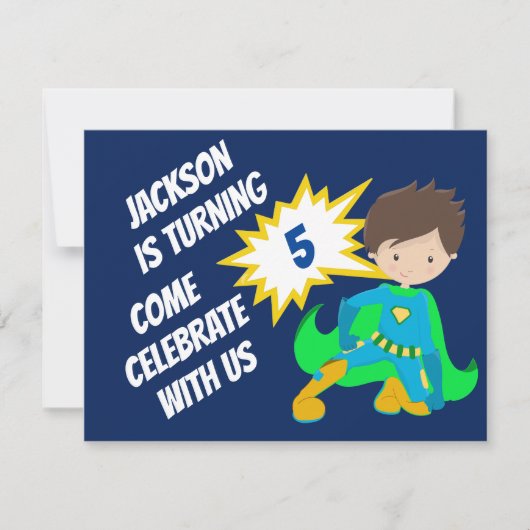 Custom Superheld Action Hero Kids Birthday Party Kaart (Voorkant)