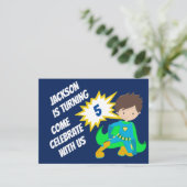 Custom Superheld Action Hero Kids Birthday Party Kaart (Staand voorkant)