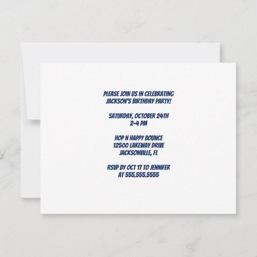 Custom Superheld Action Hero Kids Birthday Party Kaart (Achterkant)