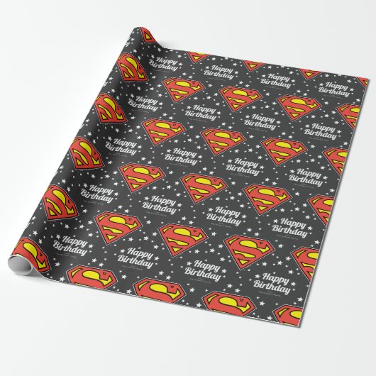 Custom Superman Logo Happy Birthday Cadeaupapier (Uitgerold)