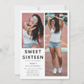 Custom 'SWEET 16' 2 Foto 16e Verjaardagsfeest Kaart (Voorkant)