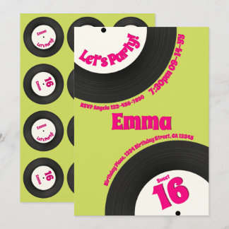 Custom Sweet 16 Birthday Colourful Retro Record Kaart
