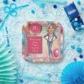 Custom Sweet 16 Karikatuur in denims Papieren Bordje (Feest)