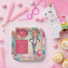 Custom Sweet 16 Karikatuur in denims Papieren Bordje