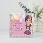 Custom Sweet 16 Karikatuur met Ballonnen en Glam Kaart (Staand voorkant)