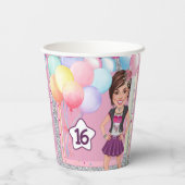 Custom Sweet 16 karikatuur met ballonnen Papieren Bekers (Achterkant)