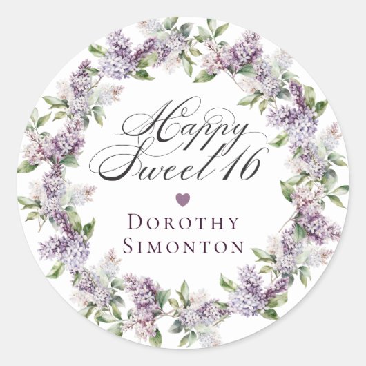 Custom Sweet 16 Paarse Lila envelop afdichting Ronde Sticker (Voorkant)