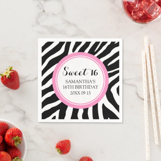 Custom Sweet 16 Verjaardag Servet Roze Zebra (Insitu)