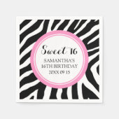 Custom Sweet 16 Verjaardag Servet Roze Zebra (Voorkant)