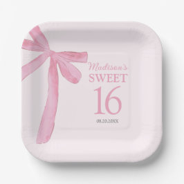 Custom Sweet 16th Birthday Coquette Pink Bow  Papieren Bordje