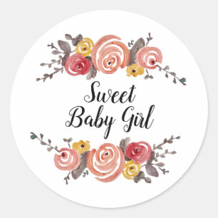Custom Sweet Baby Girl Baby shower Ronde Sticker