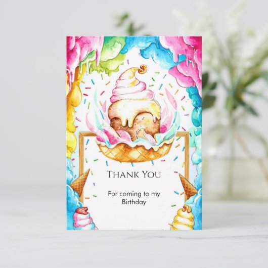 Custom Sweet Magic Ice Cream Verjaardag Bedankkaart (Staand voorkant)