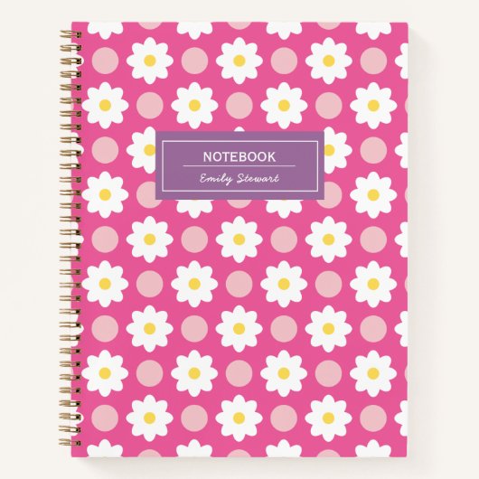 Custom Sweet Pink Retro Floral Pattern Notitieboek (Voorkant)