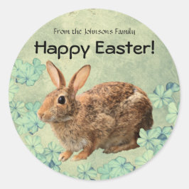 Custom Sweet Schattige Happy Paaspastel Bunny Flor Ronde Sticker