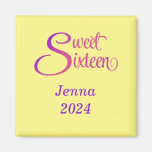 Custom Sweet Sixteen Naam en Jaar Magneet (Voorkant)