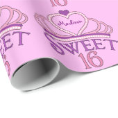 Custom Sweet Sixteen Roze Tiara Cadeaupapier (Rol Hoek)