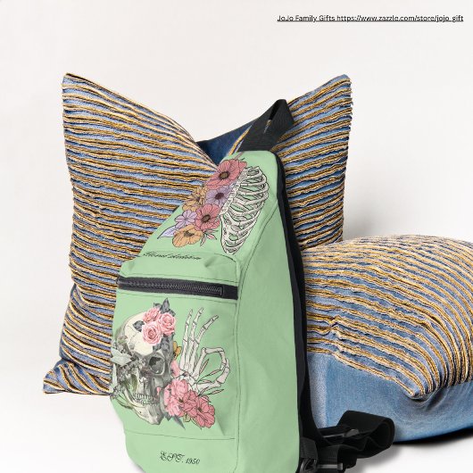 Custom Sweet waterverf floral skull Greenery Sling Bag