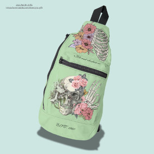 Custom Sweet waterverf floral skull Greenery Sling Bag