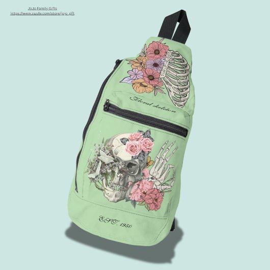 Custom Sweet waterverf floral skull Greenery Sling Bag
