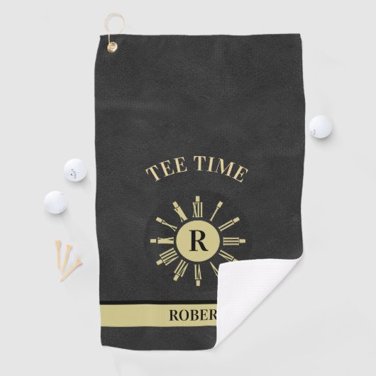 Custom T-shirt Time Clock Faux Leather Monogram Na Golfhanddoek (Insitu)