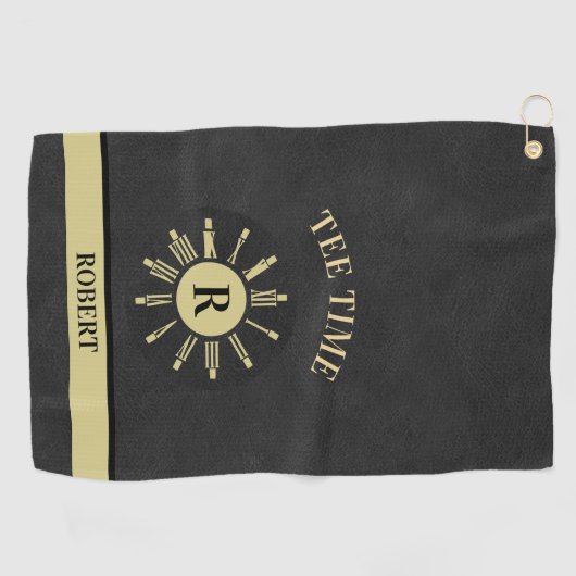 Custom T-shirt Time Clock Faux Leather Monogram Na Golfhanddoek (Horizontaal)
