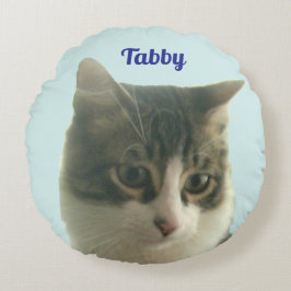Custom Tabby Cat Photo on Light Blue Rond Kussen