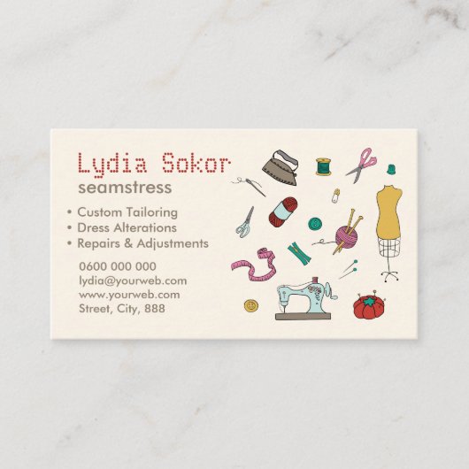 Custom Tailoring & Wijzigingen Seamstress Business Visitekaartje (Voorkant)