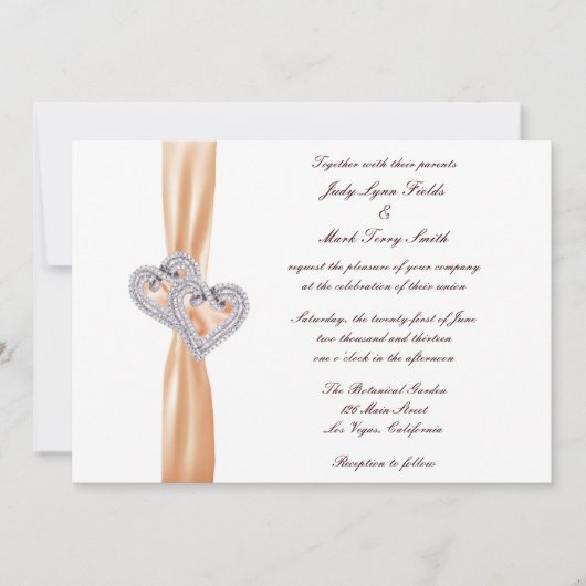 Custom Tangerine Hearts Bruiloft uitnodiging (Voorkant)